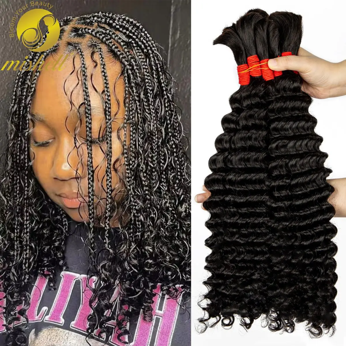 Human Braiding Hair 1 Bundle 50g 26 28 Inch Deep Wave Bulk Human Hair for Boho Braids No Weft 10A Virgin Curly Hair Extensions