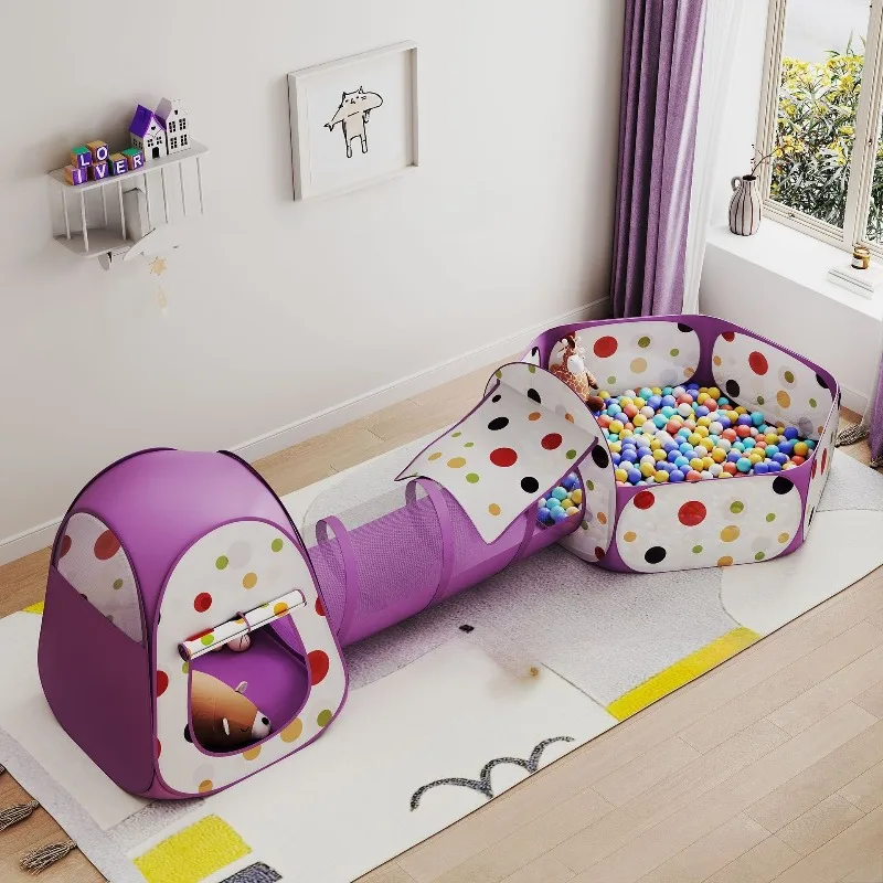Barraca infantil colorida de bolinhas, conjunto de três peças, dobrável, portátil, casa de brincar de brinquedo três em um para crianças