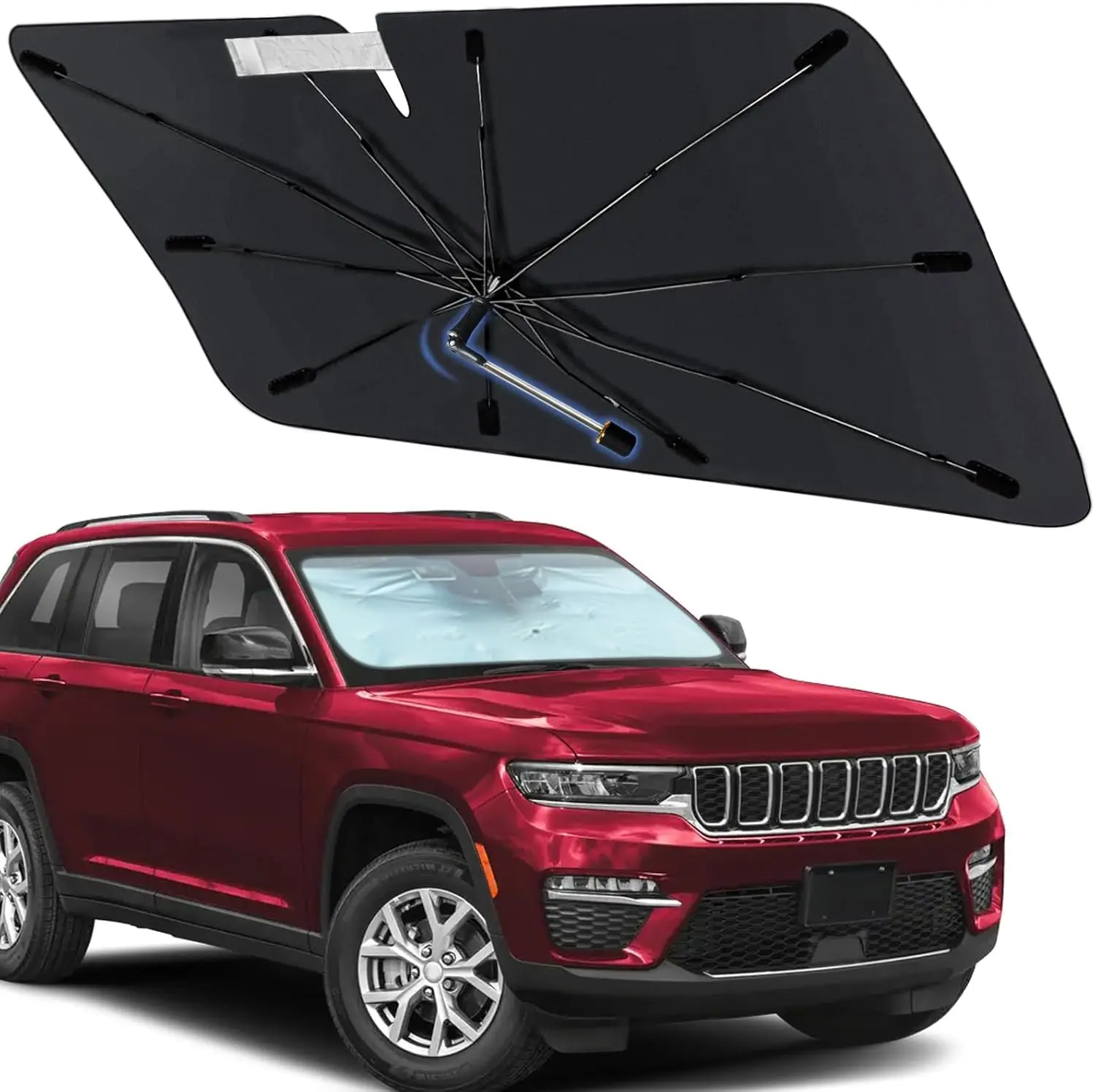 

Windshield Sun Shade Umbrella for Jeep Grand Cherokee/Grand Cherokee 4XE 2022-2025, Foldable Front Window Sunshade with 360° Rot