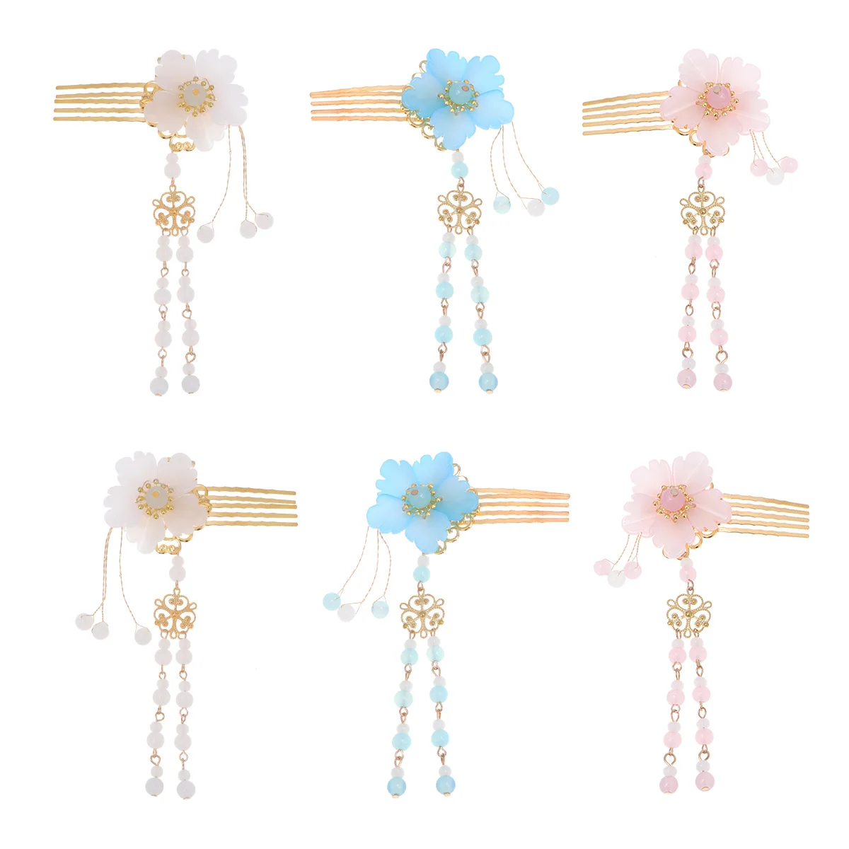 

2 Pcs Hanfu Headdress Hairpin Clips Flower Chinese-style Tassels Fairy Handmade Hairpins Ancient Traditional Bridesmaid
