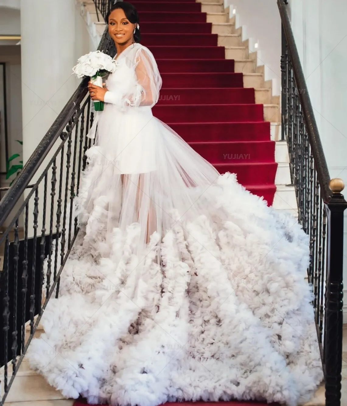 Abito da sposa bianco in Tulle Extra gonfio Ruffles abito premaman per servizio fotografico donna Prom Party abito da gravidanza indumenti da notte indumenti da notte