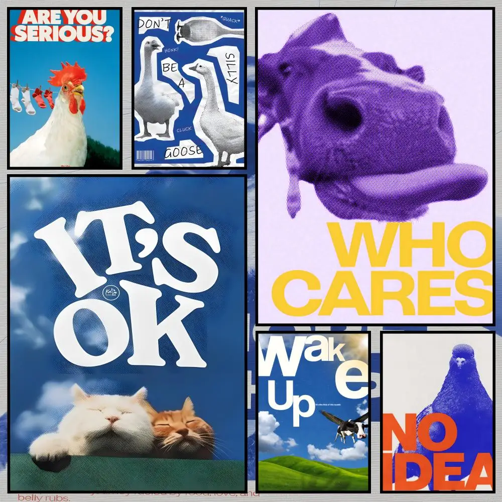 Pattern A-Abstract animal slogans Poster Waterproof PVC Wall Poster, Peel-and-Stick HD Art for Living Room, Bedroom and Shop