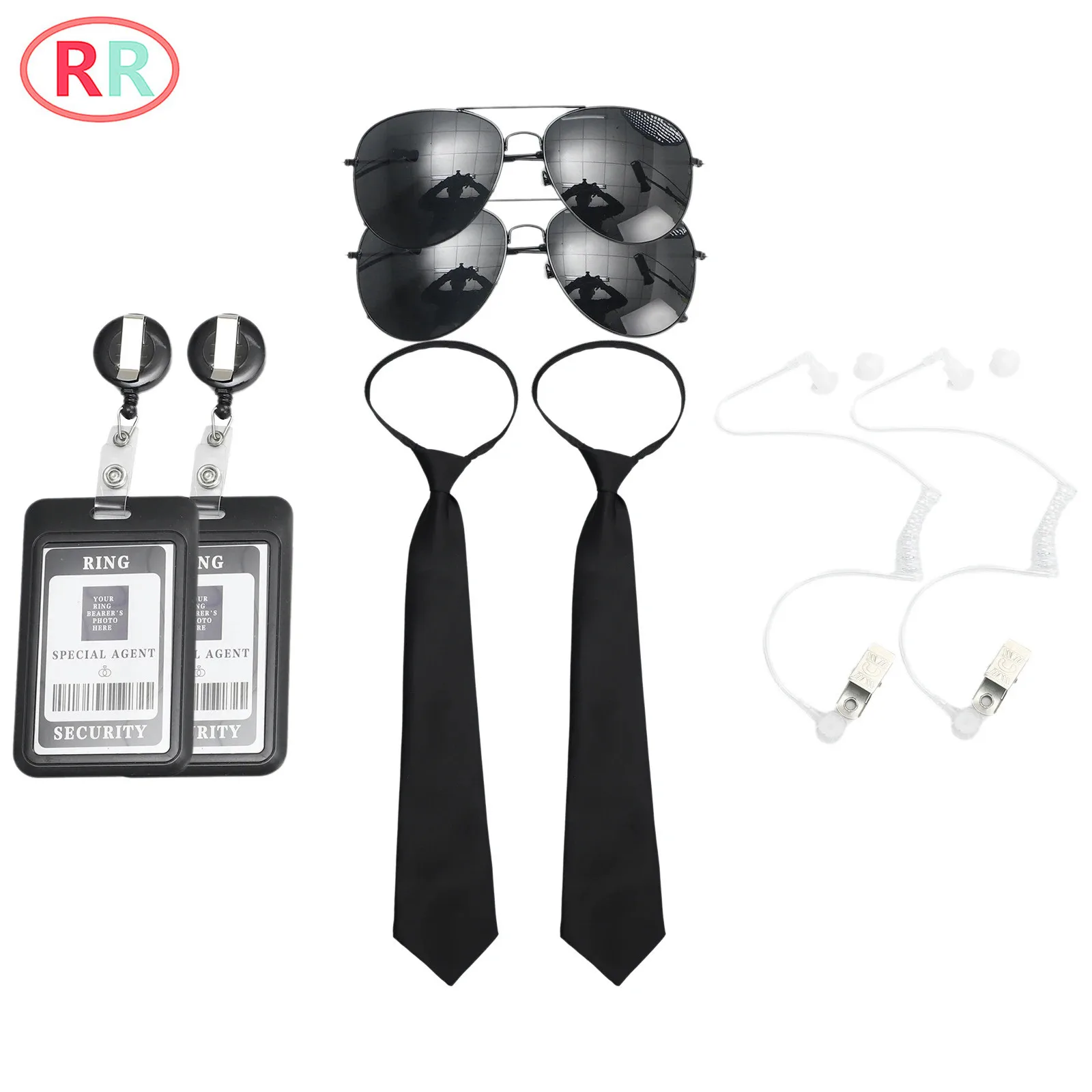 Adults Kids Agent Costume Outfit Neck Tie Earplugs Work Brand Glasses Bow Tie Bag Hat Secret Security Service Accessory Set