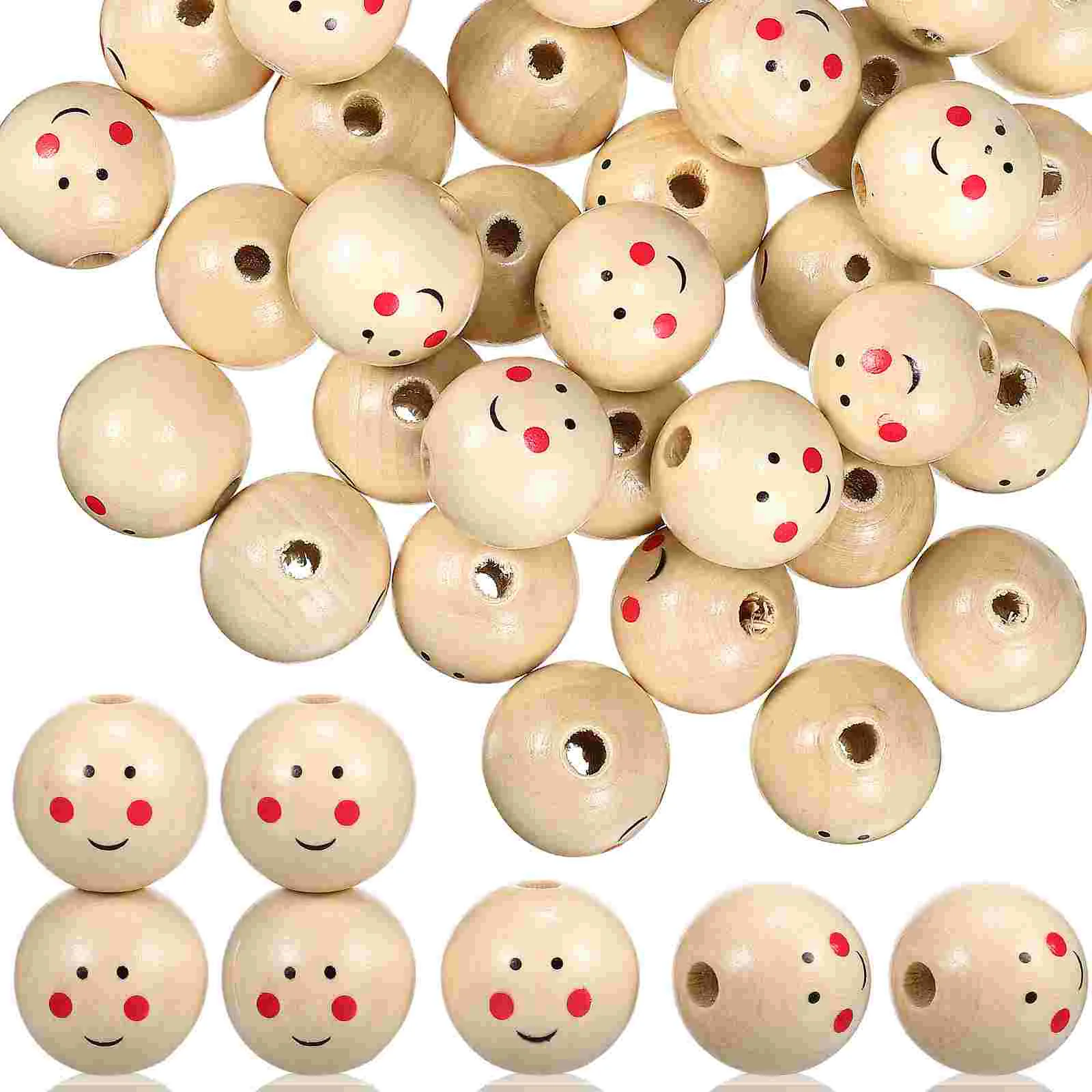 

100 Pcs Round Spacer Beads DIY Necklace Wooden Smile Face with for Loose Jewelry Making