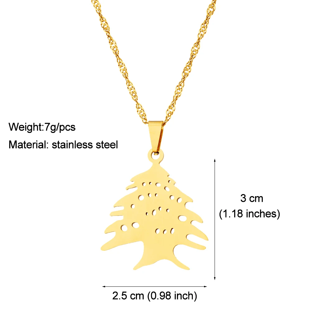 أزياء لبنان الأرز قلادة قلادة الفولاذ المقاوم للصدأ الرجال النساء الذهب اللون العرقية العلم رمز المجوهرات هدية #6