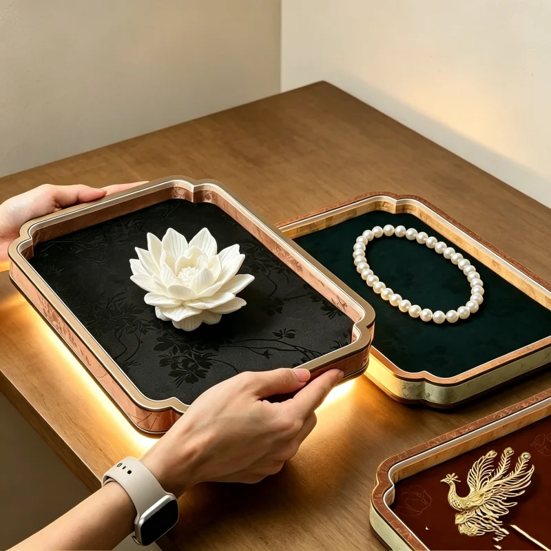 Court-Style Treasure Tray, Chinese Antique Beads & Jade Holder, Necklace Bracelet Storage Viewing Plate, Home Shop Decor