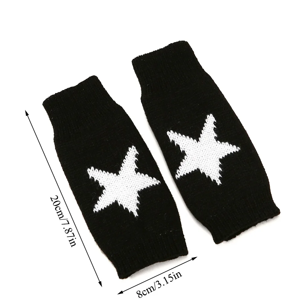 2024 Y2k Knitted Gloves Half Finger Star Gloves Winter Warm Woolen Pentagram Soft Hand Fingerless Emo Gloves Preppy Mittens