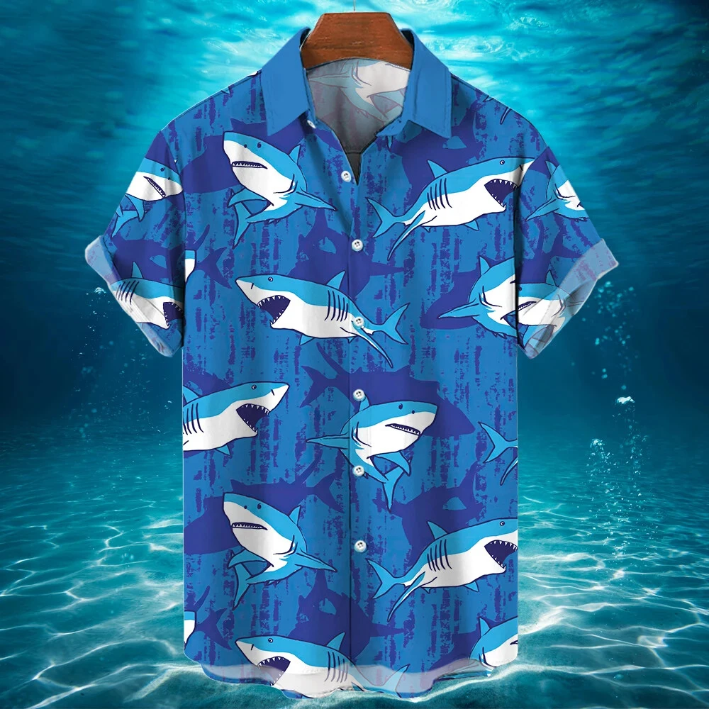 

Summer Funny Marine Animal Shark 3D Print Shirts Men Fashion Shirt Casual Streetwear Short Sleeve Shirt Blouse Man Clothing