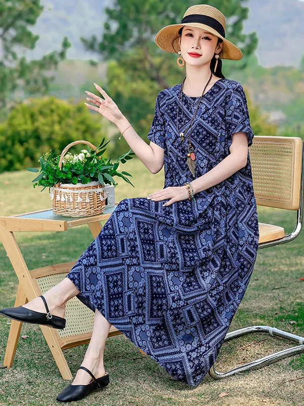 

Ele Cotton Silk Materni Summer Dr for Middle-Aged Women Loose Comfortable Home Wear Outerwear Breathable V-Ne