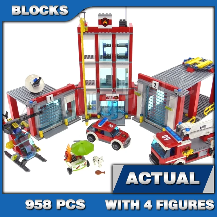 958pcs City Fire Station Helicopter Truck Garage Firehouse 10831 Building Blocks Set Bricks Compatible with Model