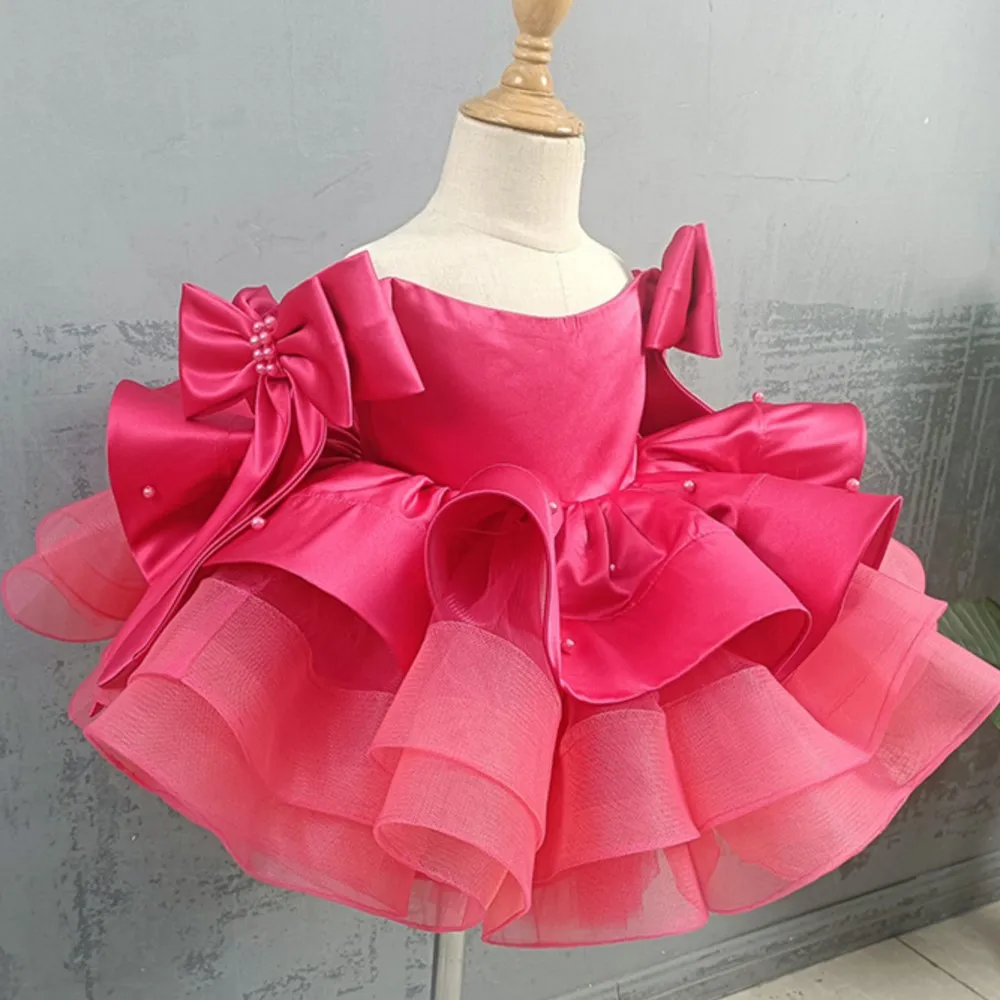 Girl's dress pink fluffy dress baby girl's birthday princess children's stylish ball gown for kids