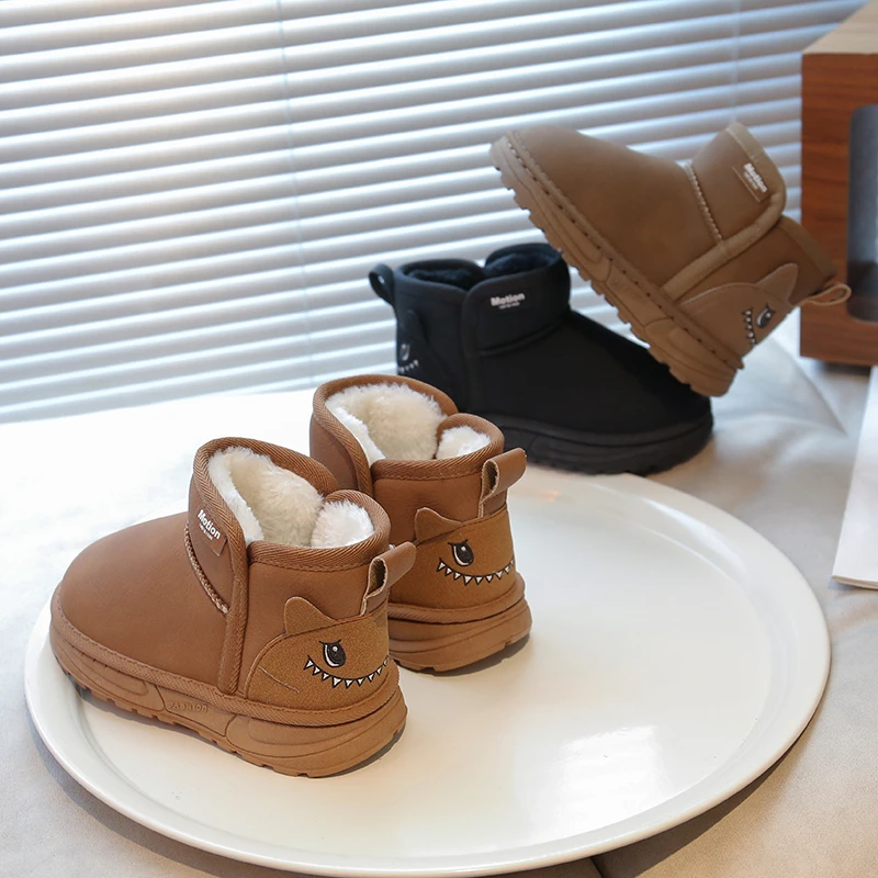 

2025 Children Snow Boots Brown Padded Warm Boys Girls Cotton Shoes Winter New Fashion Black Lightweight Non-slip Kids Boots