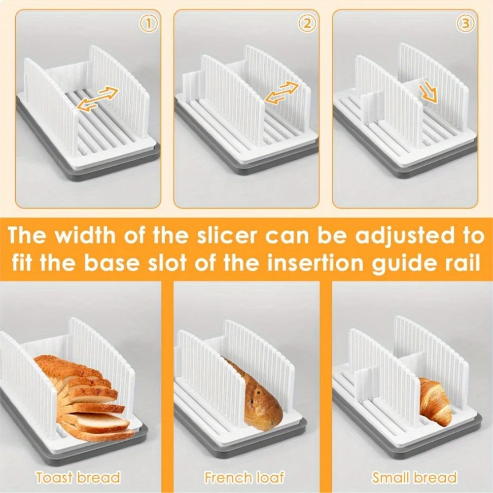 E2 Adjustable Bread Slicer with Crumb Tray, Folding and Adjustable Manual Handhold Homemade Slicer, Multifunctional Bread Slicer
