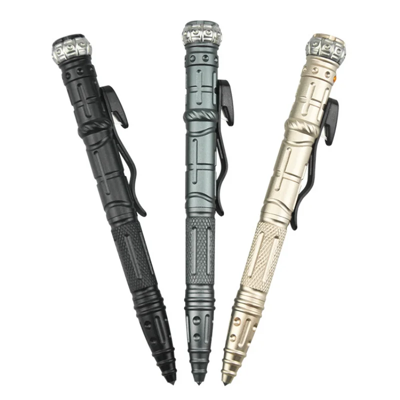 Tactical Pen Aluminum Alloy Multifunctional Wolf Proof Ballpoint Pen - Gyro with Lamp Survival Defense Pen