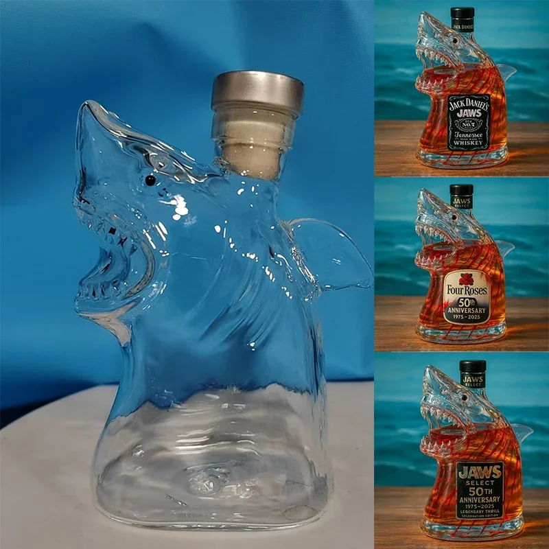 Botella de vino con estatua de tiburón, decantador, decoración de vino para Bar, oficina, botella de whisky de animales para el hogar, vaso de tiburón grabado en 3D de 320ml
