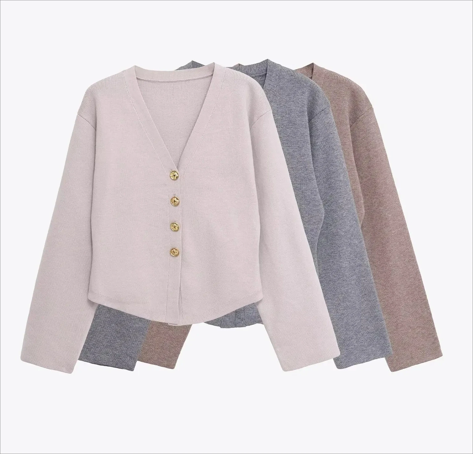 

Casual Knitted Top Women Solid V-neck Full SleeveJacket Elegant Knitted Shirt Women Slim Button