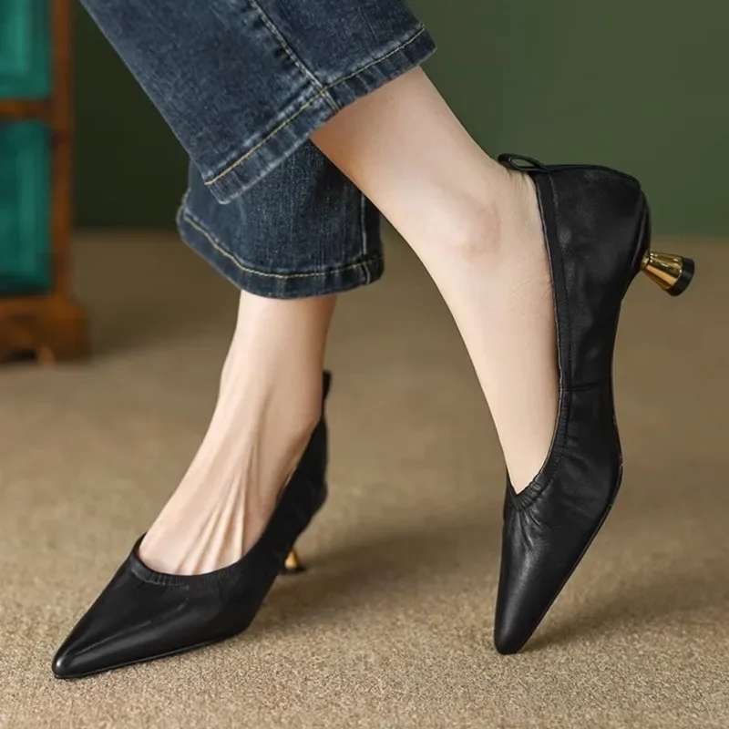 New Women\'s Pointy Basic High Heels Simple Dress Shoes Spring and Autumn Fashion Fine Heel  Shallow Mouth Single Shoe Women