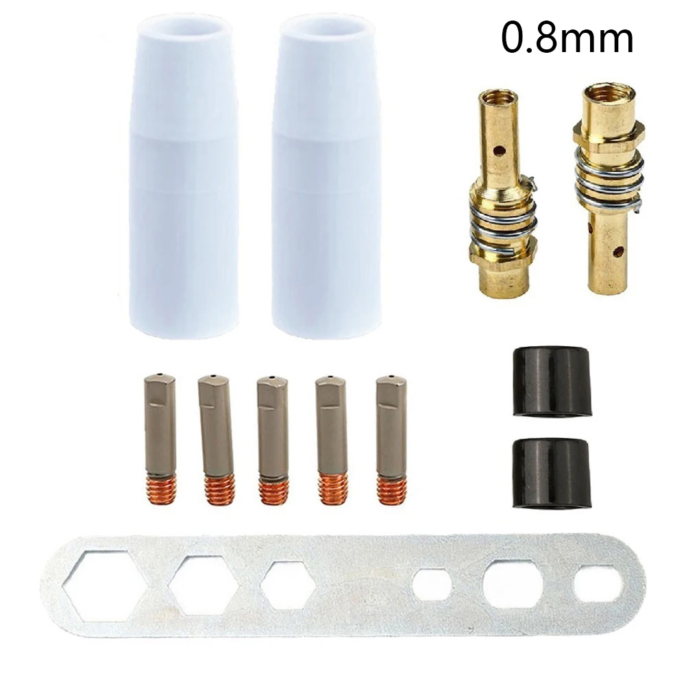 12PCS Non-stick Ceramic Welding Nozzle Kit 0.8mm 1.0mm 1.2mm Contact Tips For MB 15AK 14AK MIG Torch European Style Accessories