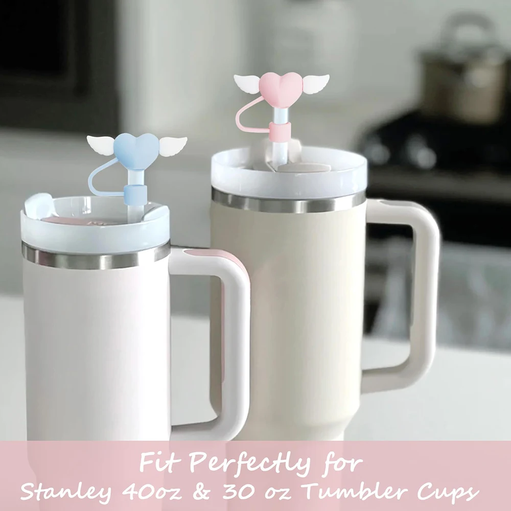 Love Wings Straw Covers Cap Toppers for Stanley 30/40 Oz Tumbler Cups Reusable Silicone Cute Straw Tips Lids Protectors