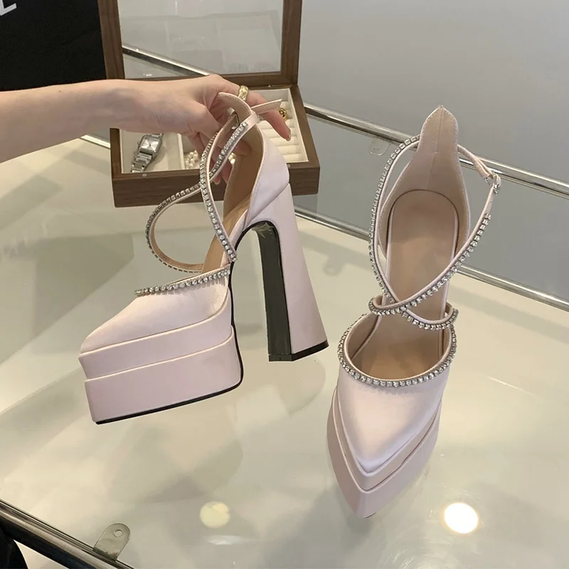 

Crystal Super High Heels Women's Shoes Elegant Pointed Toe Luxury Shoes 2025 Shallow Autumn Pumps Shoes New Party Mujer Zapatos