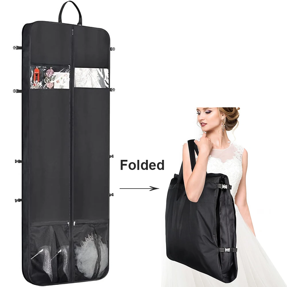 

72" Wedding Dress Garment Bag with Pockets Foldable Travel Garment Cover for Bridal Gowns Evening Dresses Dustproof Storage Bag