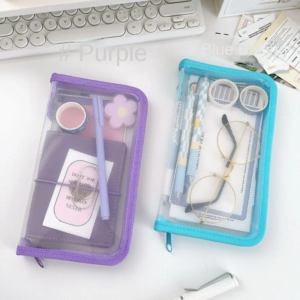 Multifunctional Transparent Zipper Pouch Transparent Solid Color File Folder Bag A6 PP Stationery Organizer Pouch