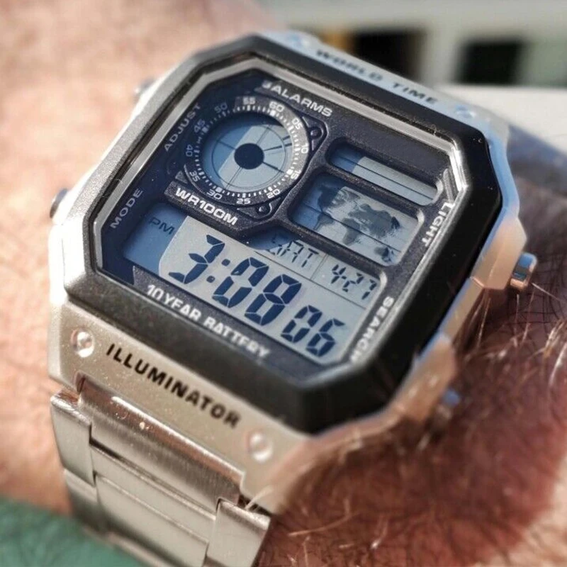 Luksusowa marka F91W Zegarek na pasku stalowym Retro LED Cyfrowy sportowy zegarek wojskowy Elektroniczny zegarek na nadgarstek Damskie męskie pary