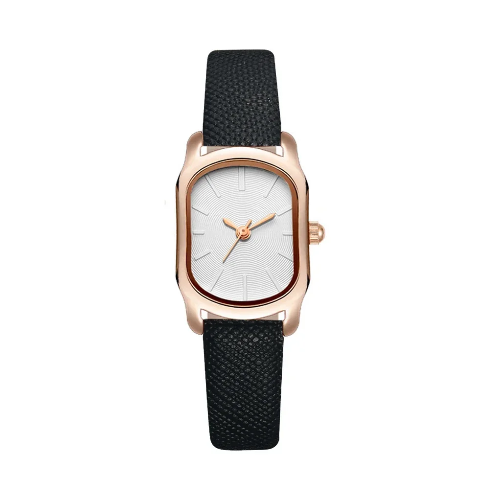 Women's Fashion Black Small Watches Vintage Leather Ladies Wrist Watches Simple Oval Dial Dress Retro Female Quartz Wristwatches