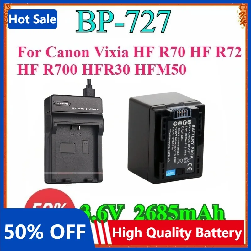 High-quality BP-727 BP727 Battery + Charger for Canon Vixia HF R70 R72 R700 HFR30 HFM50 HFM500 HFR50 HFR500 HFR600