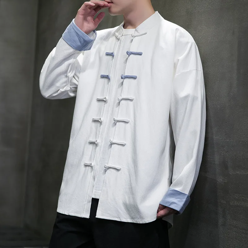 

Retro Tai Chi clothing Hanfu Chinese style men's clothing patchwork linen cotton linen casual shirt