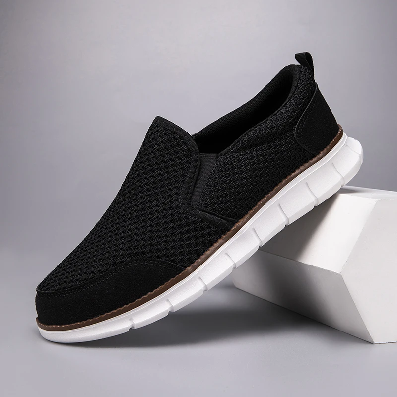 Breathable Mesh Sneakers for Men Ultralight Comfortable Casual Canvas Shoe Slip on and Soft Sole Walking Flats Loafer Size 46