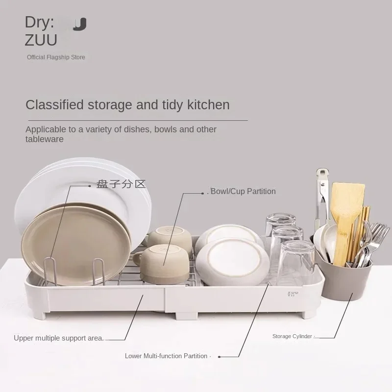 Canadian Telescopic Dish Drying RackRust-Proof Kitchen Bowl and Dish Organizer  Multi-Functional Utensil Storage