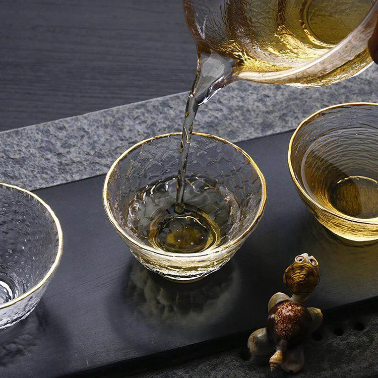 Japanese Glass Hammer Pattern Tea Cup Tea Bowl Master Cup Wholesale Thickened Gold Hammer Pattern Kung Fu Tea Set Tea Cup