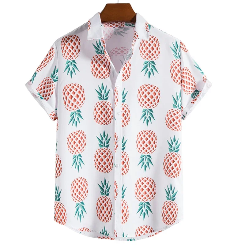 Camisa hawaiana de manga corta con estampado de frutas en 3D para hombre, camisa de playa de secado rápido, camisa informal de gran tamaño para exteriores