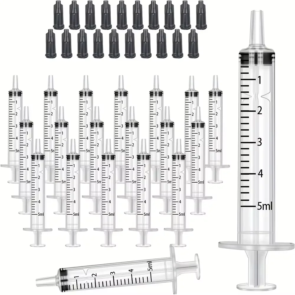 Jeringas de Plástico de 5 ml sin Aguja, con Tapas Negras, Herramientas de Medición de Líquidos con Punta Abierta para Manualidades, Muestras de Laboratorio, Pegamento y Lubricantes