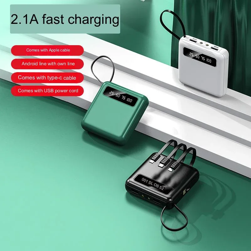 Mini Power Bank avec chargeur de câble intégré, centrale électrique portable, affichage numérique, alimentation mobile, grande capacité, 10000mAh