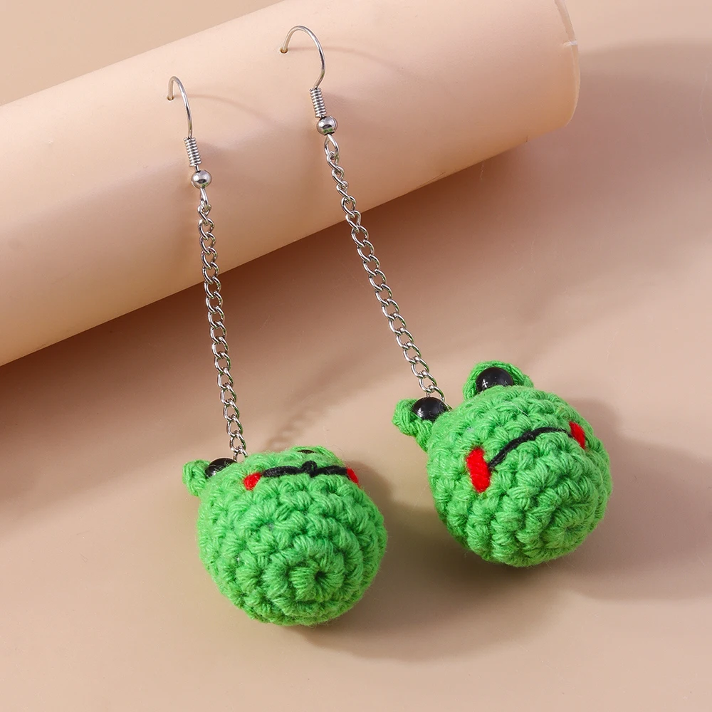 Cute Hand-knitted Frog Dog Pig Drop Earrings for Women Crocheted Animal Earrings Party Girls Jewelry Gifts