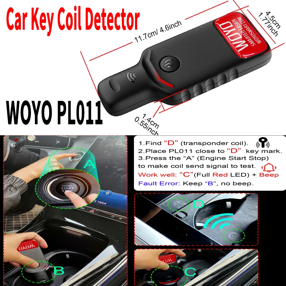 

Car Key Coil Detector WOYO PL011 Smart PKE LF Locator Find Test Transponder Coil Test LF HF Antenna Smarter Easier For All Car