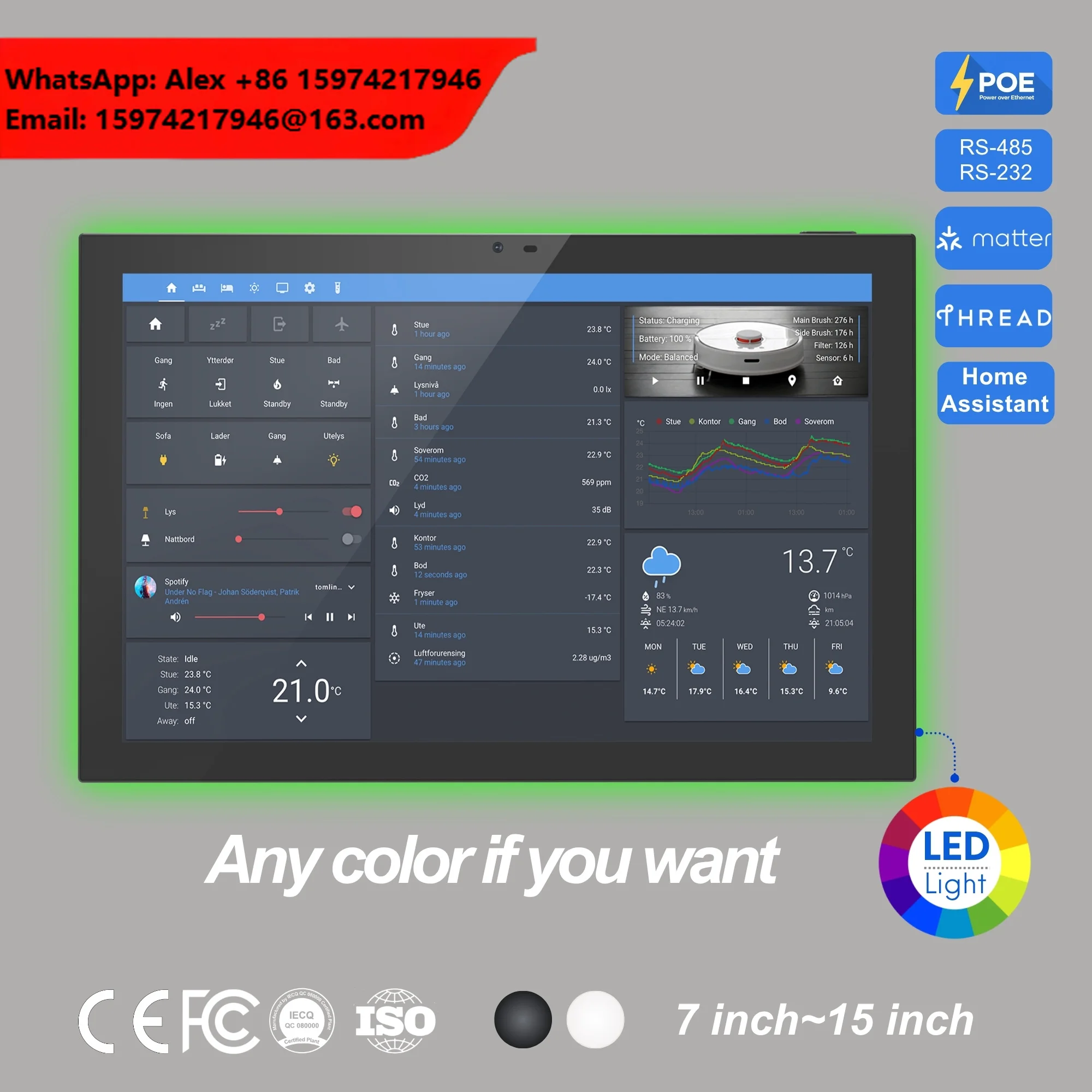 10.1 Inch Android 14 Smart Home Panel Zigbee Gateway POE Wall Mount Touch Screen Tablet For Home Assistant Dashboard System
