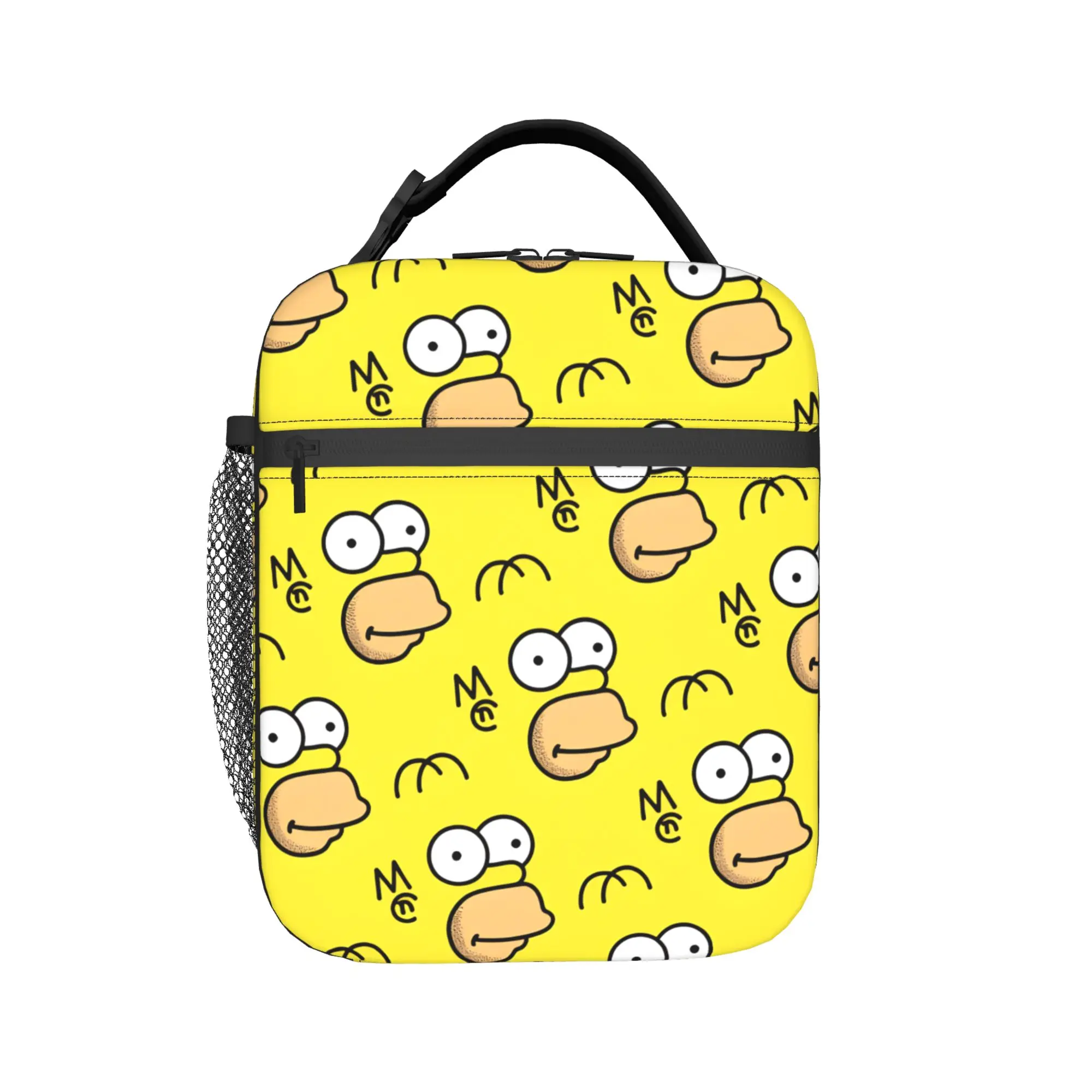 S-Simpsons Character Face Pattern Lunch Bag Fashion Lunch Box Outdoor Picnic Tote Food Bags For Child Oxford Print Cooler Bag