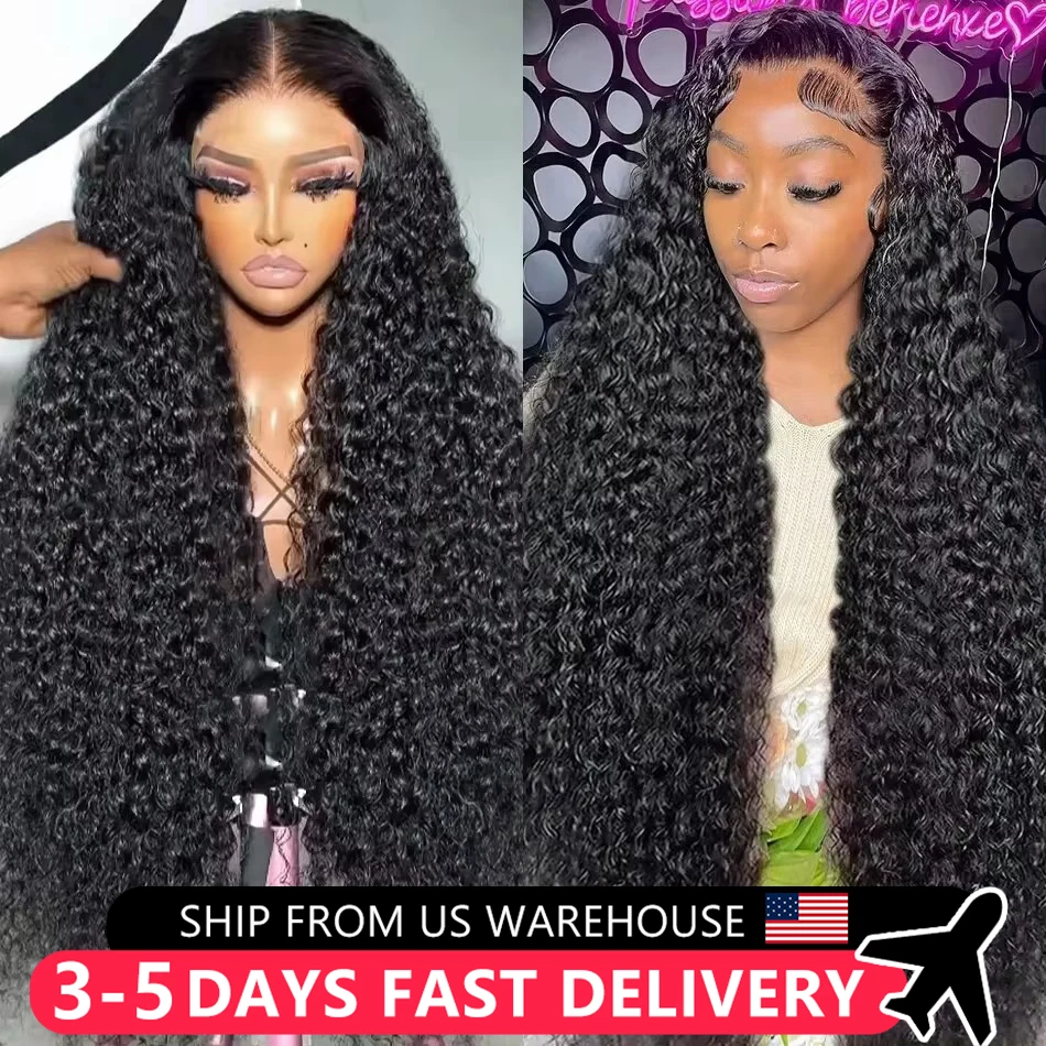 Deep Wave Lace Front Wig 100% Human Hair 32 34Inch Kinky Curly 200% 13x4 13x6 HD Lace Frontal Wigs For Black Woman Pre Plucked