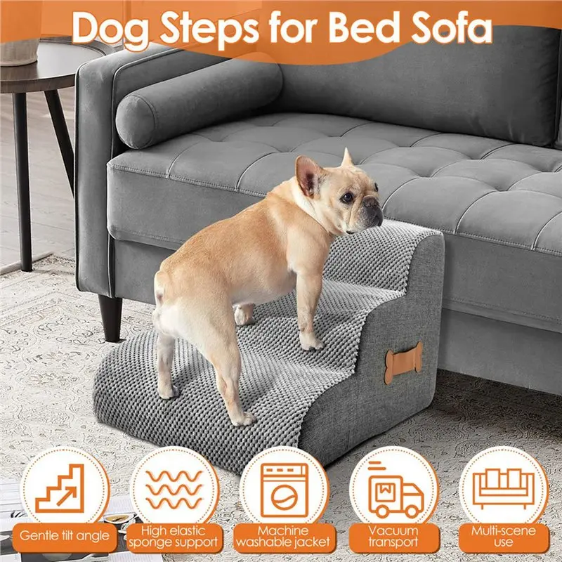 Afbeelding 6: ATTWO-Hond Oprit Trap 2/3 Stap Ananas Fluwelen Kleine Hond Trap Met Spons Spons Vulling En Antislip bodem Dierbenodigdheden Voor Ca