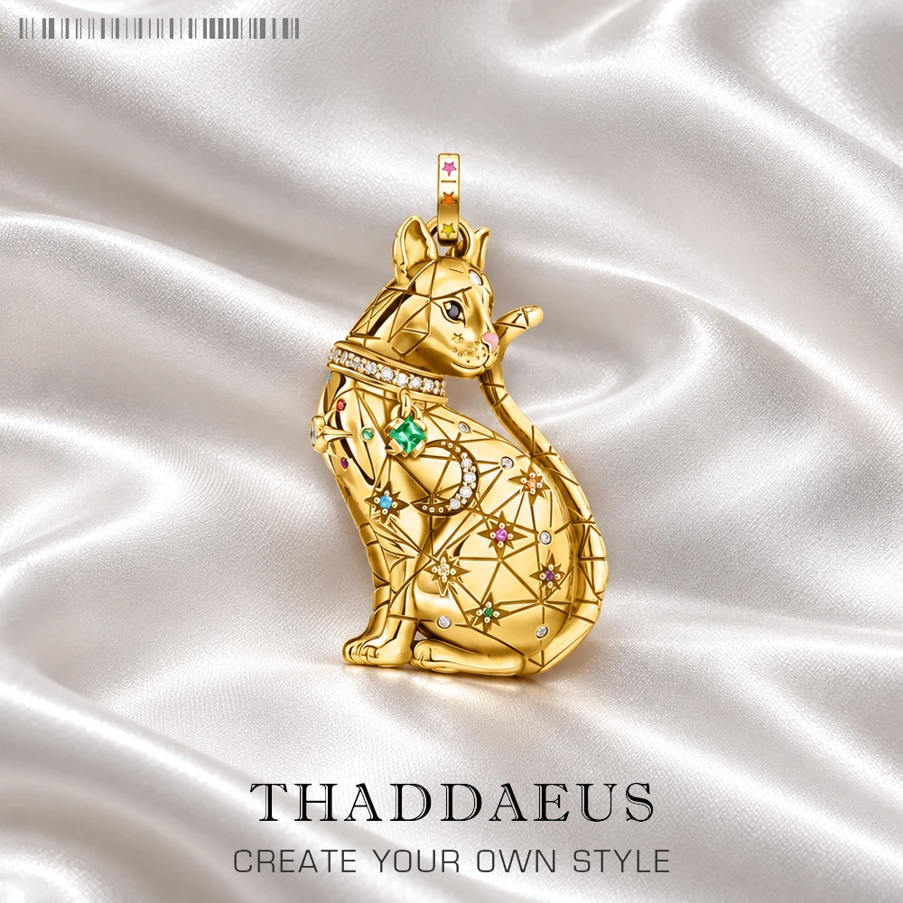 Golden Magical Cat Pendant Brand New Fine Jewelry Cute Accessories 925 Sterling Silver Gift For Woman