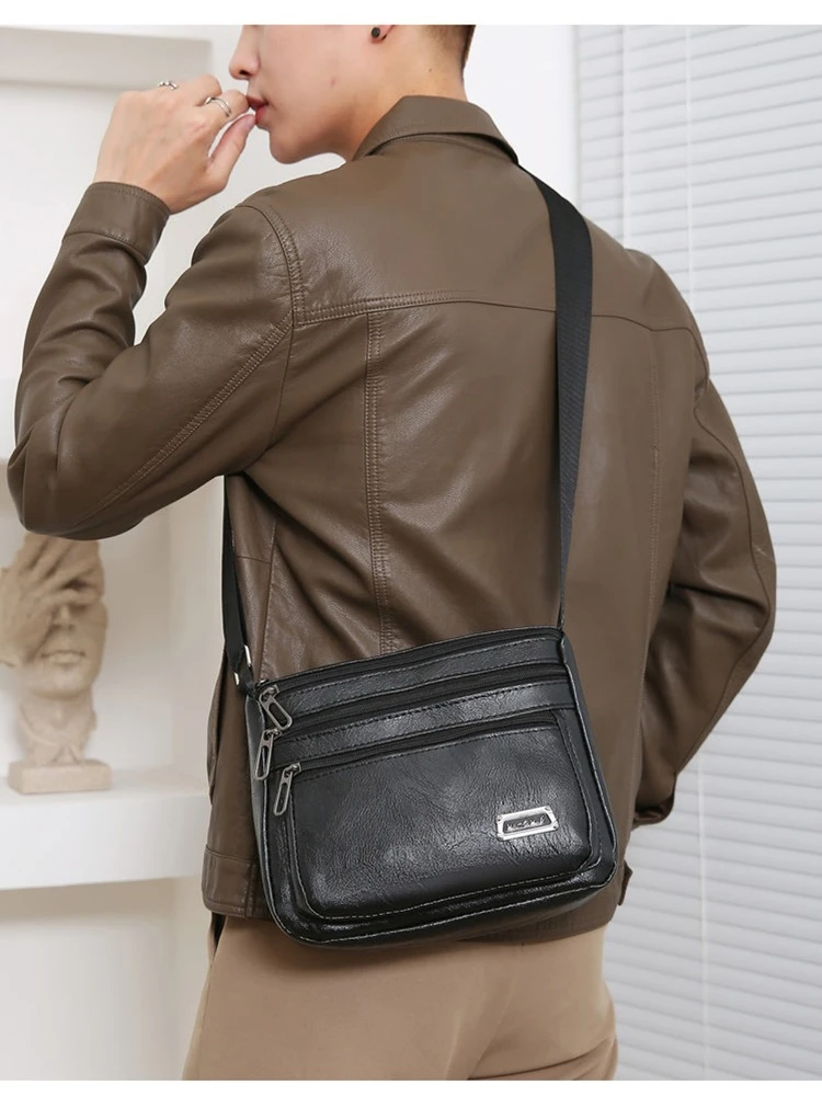 New Casual Men's Single-shoulder Bag, PU Horizontal Large-capacity Crossbody Bag, Simple Water-resistant Business Portable Bag