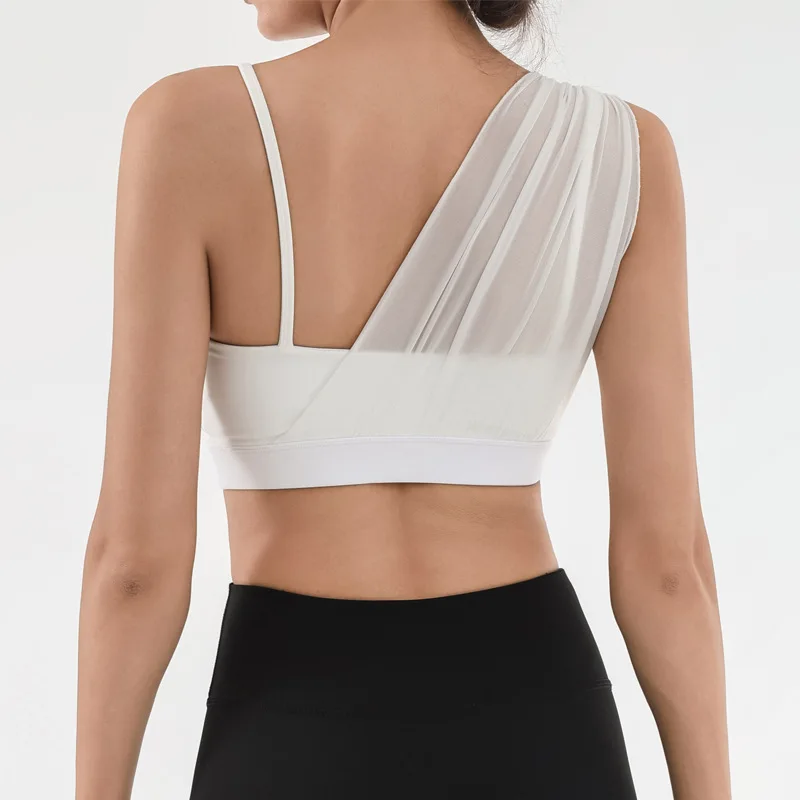 FUBEIKE Sports Bra For Women With Chest Pad Yoga Fitness Training Mesh Stitching Contrast Color High Elastic Quick-Drying Vest