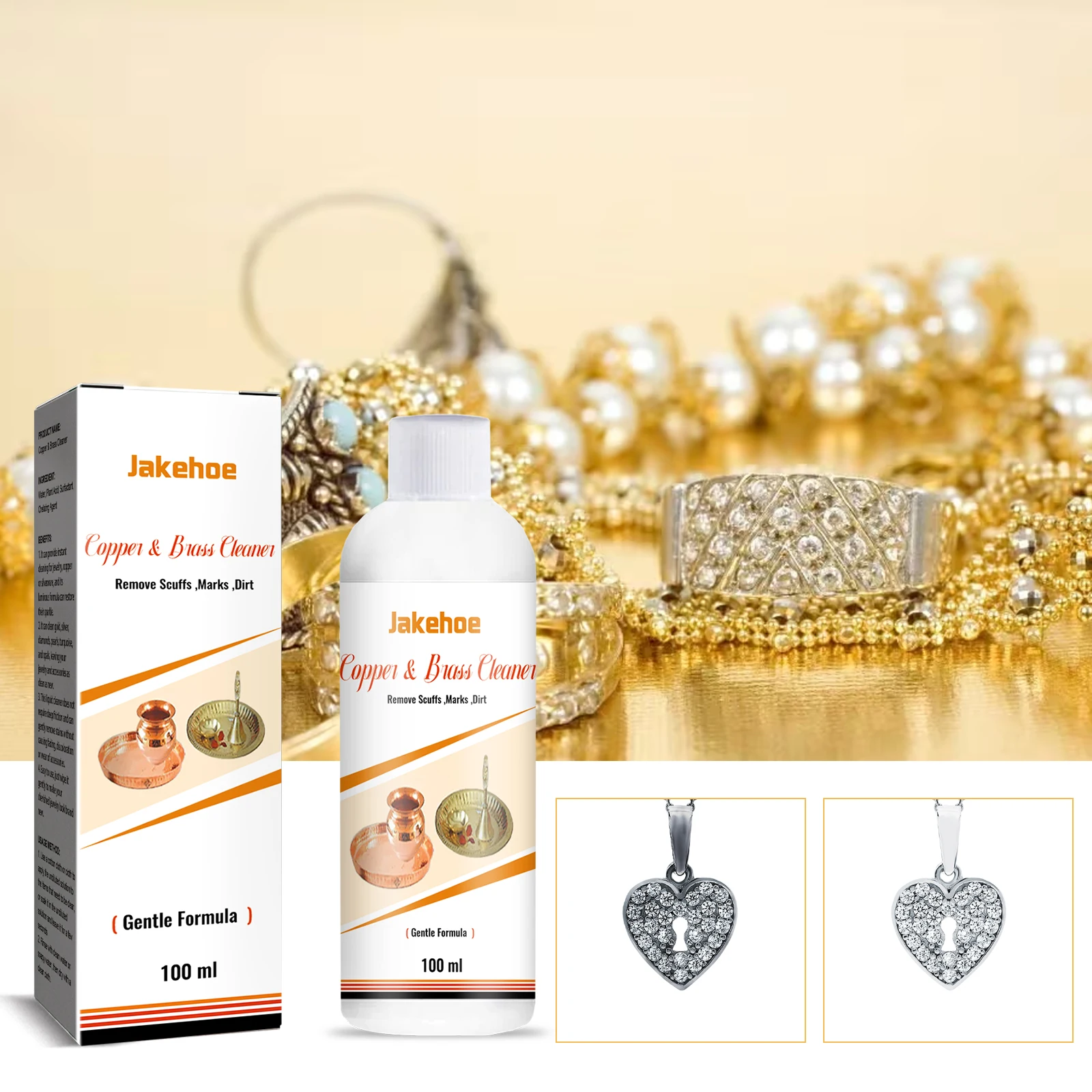 Jakehoe Jewellery cleaner Cleaning solution Tarnish remover Stain-free Smooth diamonds Gold jewellery cleaning solution