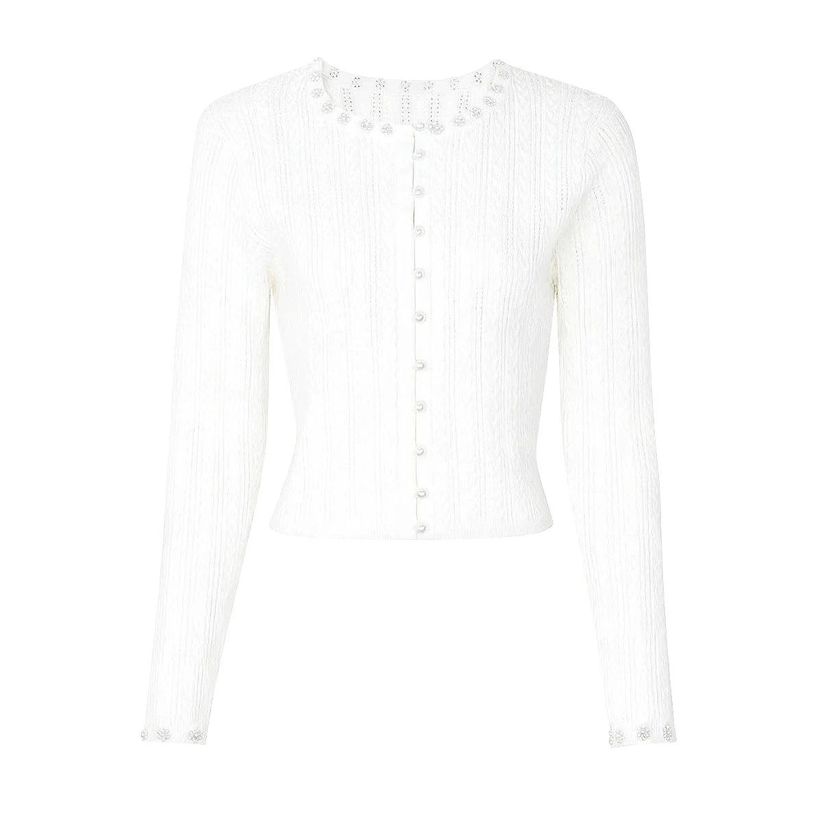 

Высокое качество, весна и осень, новый стиль, модный темпераментный повседневный женский кардиган с жемчужной пряжкой, популярный вязаный женский куртка-кардиган