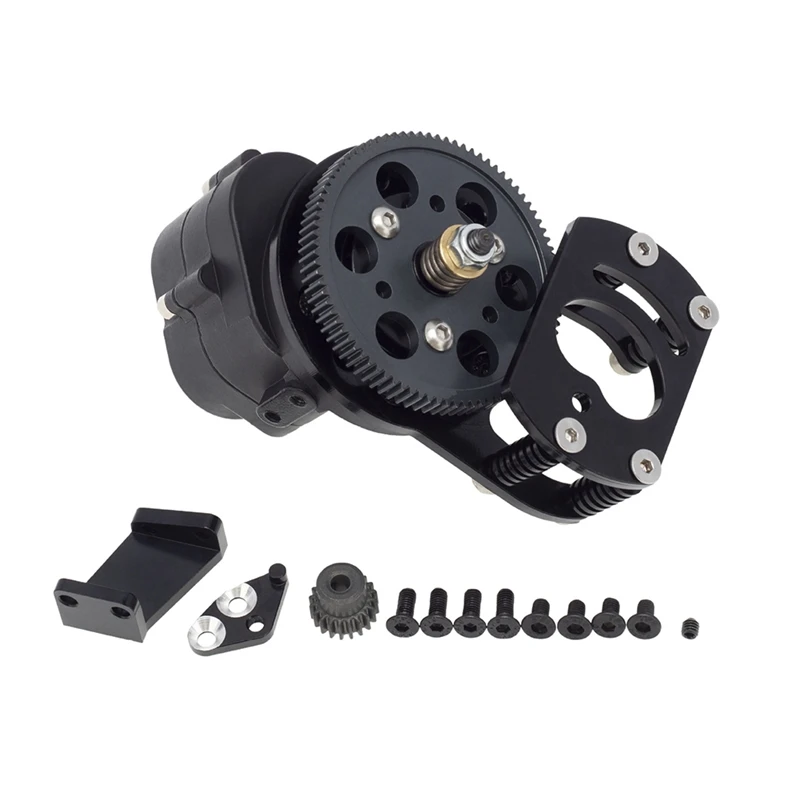 Metal Single Speed Transmission With Motor Gear Mount For 1/10 RC Track Car RC4WD D90 II D110 Gelande 2, Black Accessories