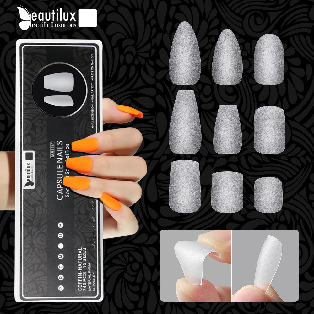 Beautilux Ultra Matte Capsule Nails 240pcs/box Almond Square Coffin Squoval Fake Press On Gel Nail Tips American Capsule