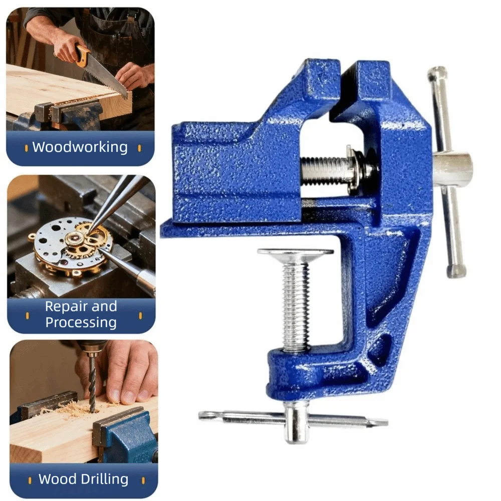 Clamping Cast Steel Portable Small Vice Heavy-Duty Non-Slip Jaw Heavy-Duty Work Vise Compact Precision Clamping Hobbyists